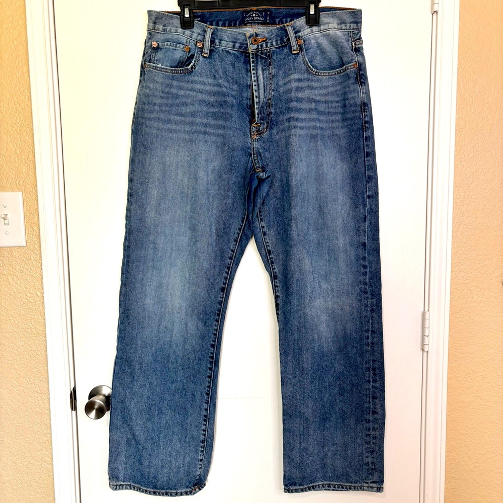 Lucky Brand 181 Relaxed Straight Medium Wash Blue Denim Mens Size 36 x 32